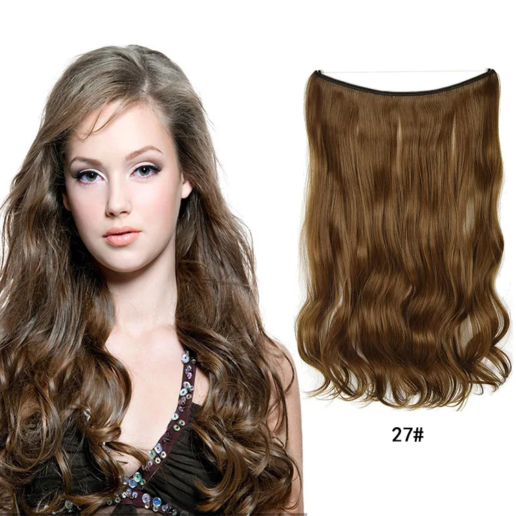 

20 inch Invisible Wire No Clip One Piece Hair Extensions Secret Fish Line Hairpieces Silky Straight natural Synthetic