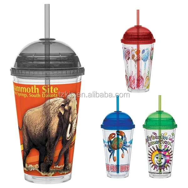 16 Oz Plastic Clear Dome Lid Double Wall Tumbler With Straw Buy Dome