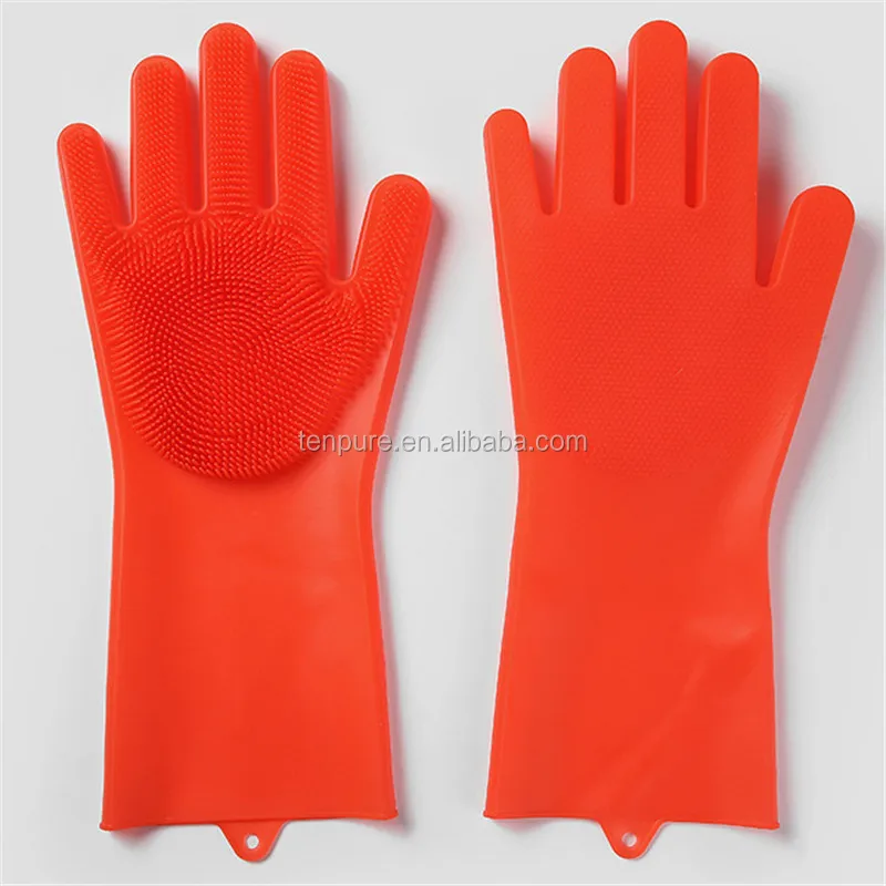 Magic Silicone Scrubber Gloves with Wash Scrubber Silicone Dishwashing Glove Rubber Scrubbing Glove for Dishes Kitchen Pet Hair