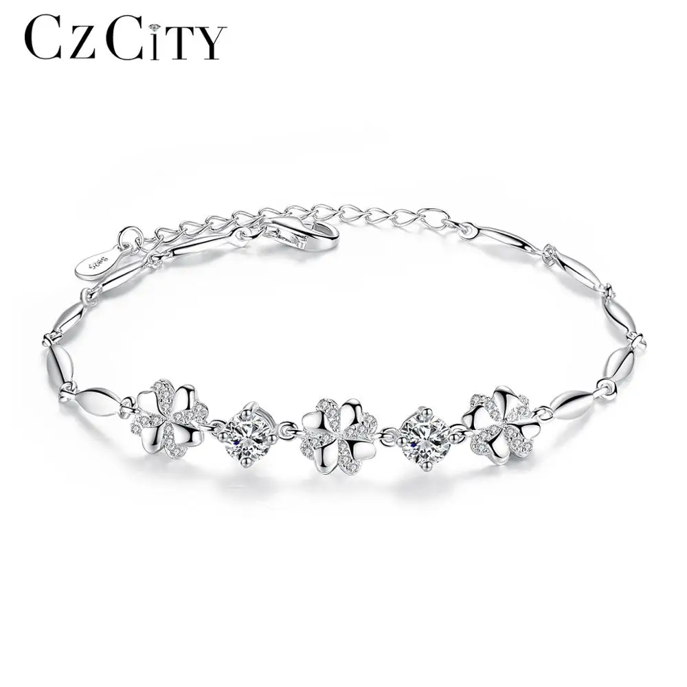 

CZCITY Delicate 925 Sterling Silver Bracelets for Women Luxury Flower Shape Jewelry Bracelet