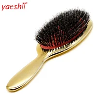 

Yaeshii 2019 Luxury Gold And Silver Color Boar Bristle Paddle Hair Brush Oval Massage Brushes Antistatic Cushion Hairdressing