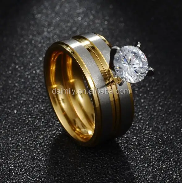 Fashion jewelry stainless steel engagement lover 18K gold  wedding ring for couple DWR 006