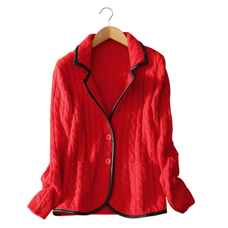 100 real cashmere sweater coats sheep leather surround patchwork autumn font b winter b font knitting
