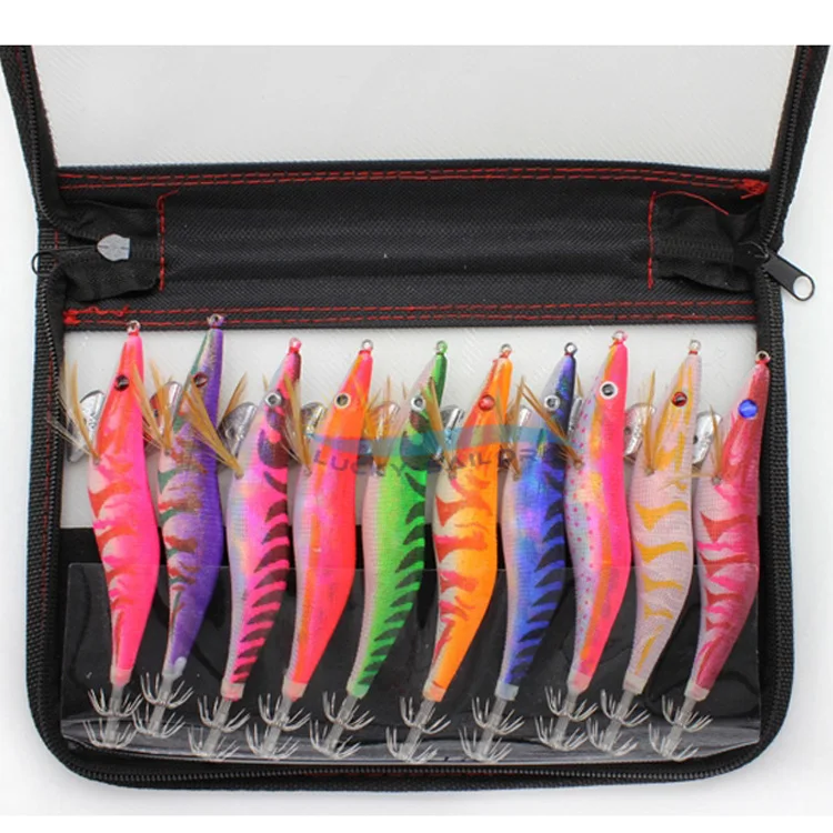 

10 pcs/bag Fishing Shrimp Japanese Cloth Bait Jigs Lure with Tackle Bag Glowing lures, Luminous Squid lure Jigs