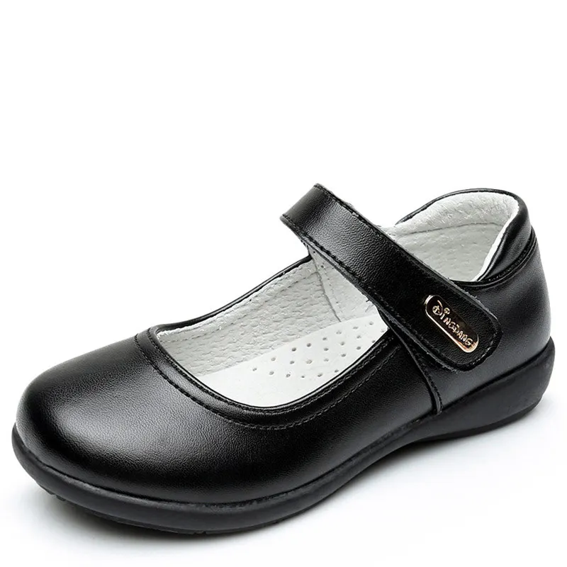 

XS8804 metal badge buckle straps genuine leather dress shoes girls, Black