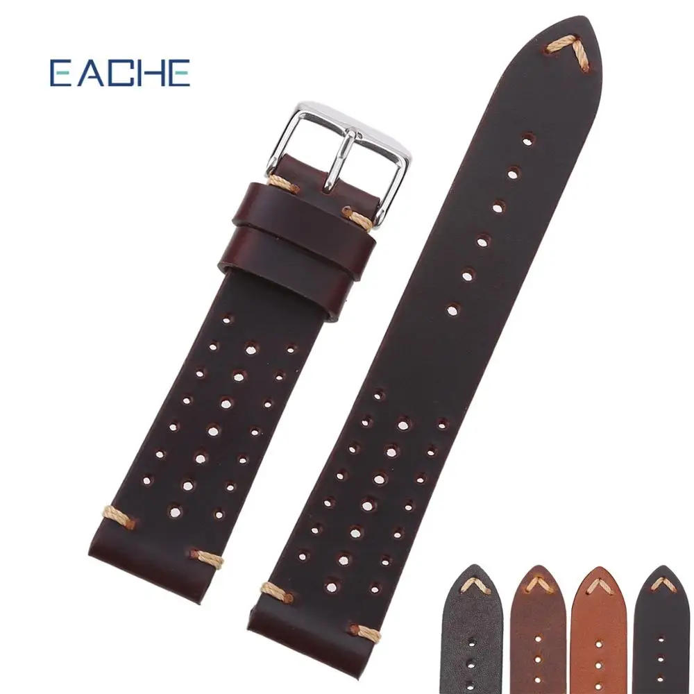 

EACHE Specail Holes 18mm 20mm 22mm Stock Genuine Leather Rally Racing Band Watch For Man&Woman, As photo