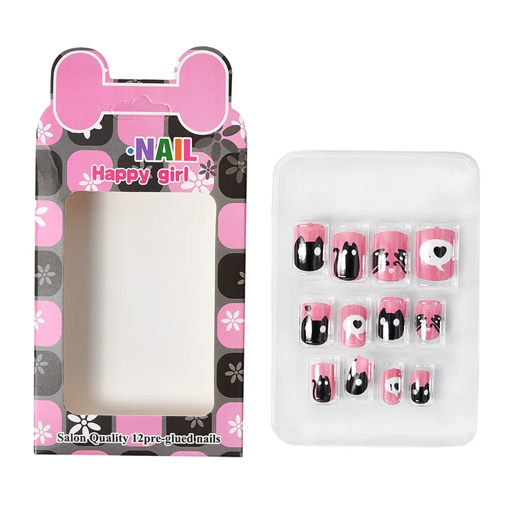 

Wholesale long gel press on nails art full cover acrylic kids press on nails box custom private label 3d press on nails for kids, Colorful