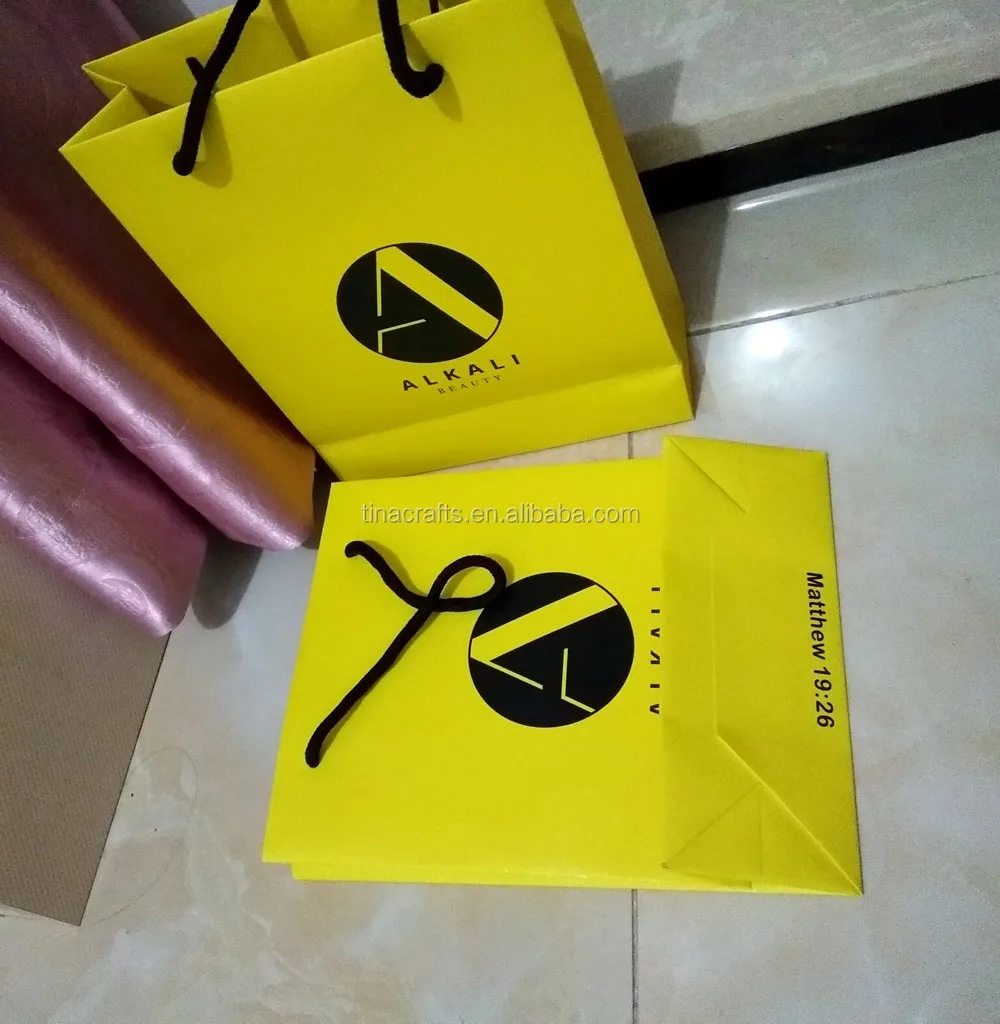 Wholesale Cheap Custom Color Logo Print Yellow Paper Bag With Handle