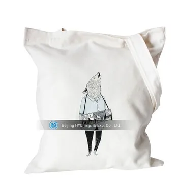 Decorated Natural White Plain Cotton Canvas Shopping Tote Bag