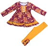 Fall Flower Dresses Outfits Kids Winter Clothes Wholesale Baby Clothing Set