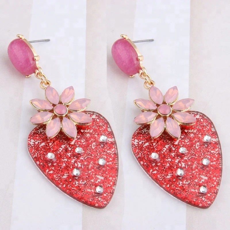 

NeeFu WoFu New women's fashion pop classic cherry female pendant earrings beautiful resin beautiful long earrings, Pink