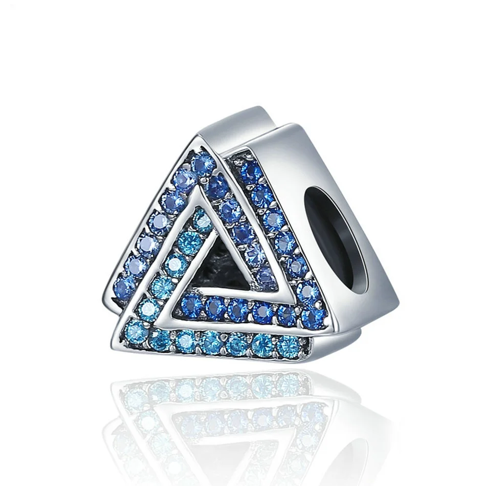 

Fashion 100% 925 Sterling Silver Geometric Triangle Blue Cubic Zircon Beads fit Charm Bracelet jewelry Gift