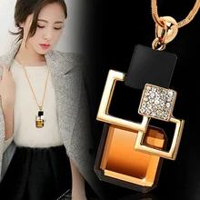 European and American fashion Golden Hollow Geometric Big Stone Pendant Necklace Crystal Fine jewellery for women personality