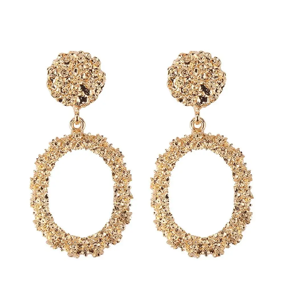 

Trendy Luxury Gold Metal Hollow Oval Shape Stud Statement Earrings For Girls Valentine's day, Picture