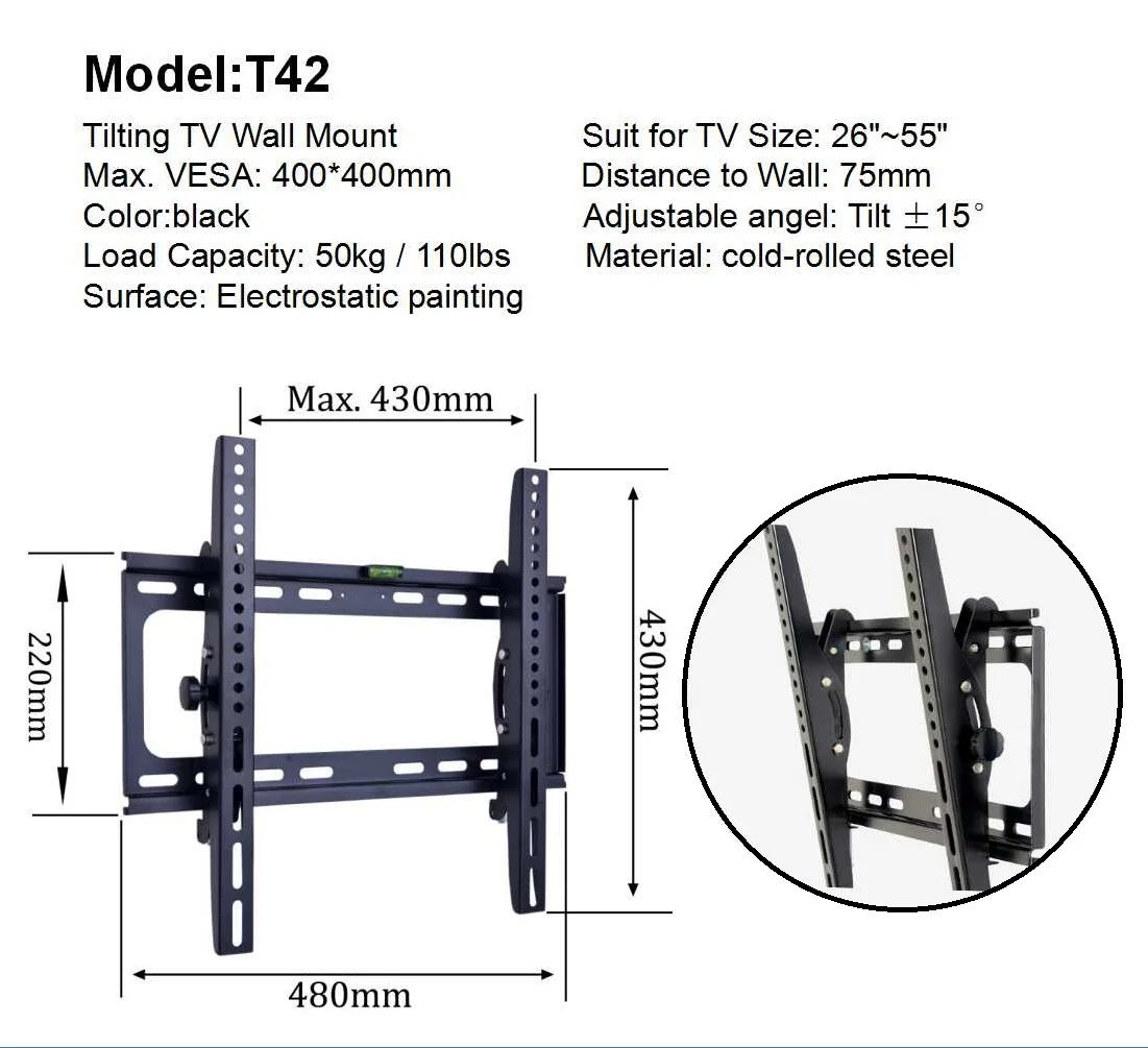 Kinbay Cold Rolled Steel Lcd Tv Wall Mount Adjust Angle Tv Mounting Tv