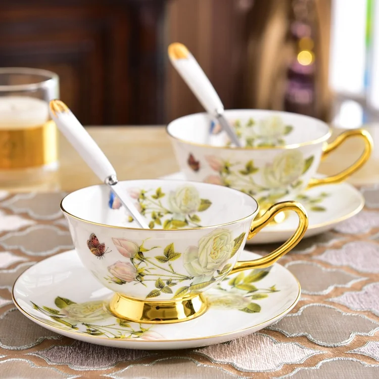 

Custom logo floral ceramic coffee cups bone china 200ml tea cups and saucer set porcelain cups, Green