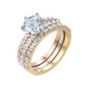 8mm cubic zircon solitaire wedding engagement ring with eternity stack rings with gold plated copper alloy bridal jewelry