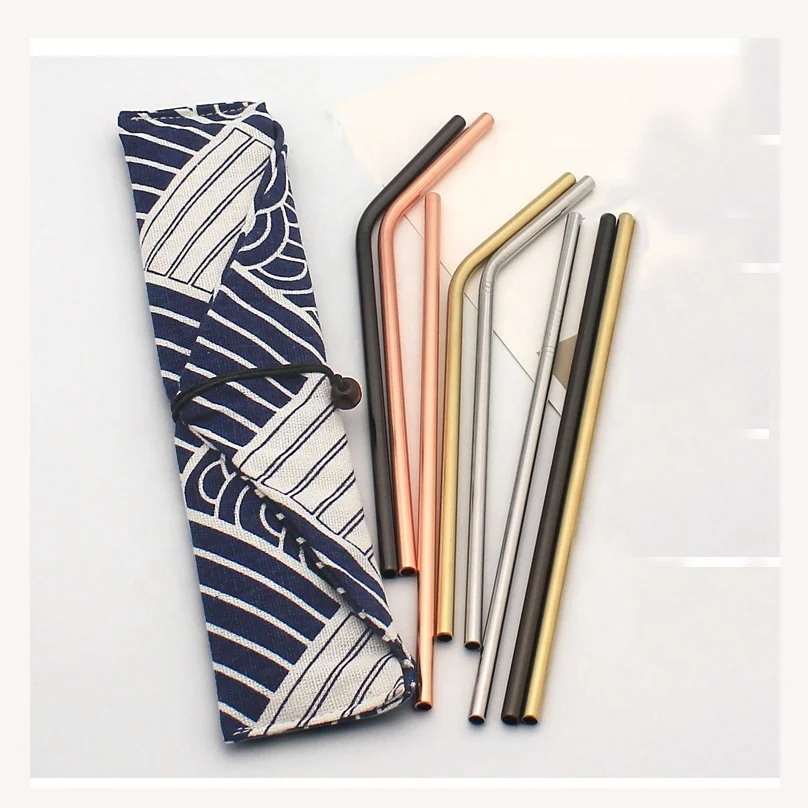 

custom Long reusable gold black Bent and Straight Stainless Steel metal drinking straw, Silver gold;rose gold;balck rainbow