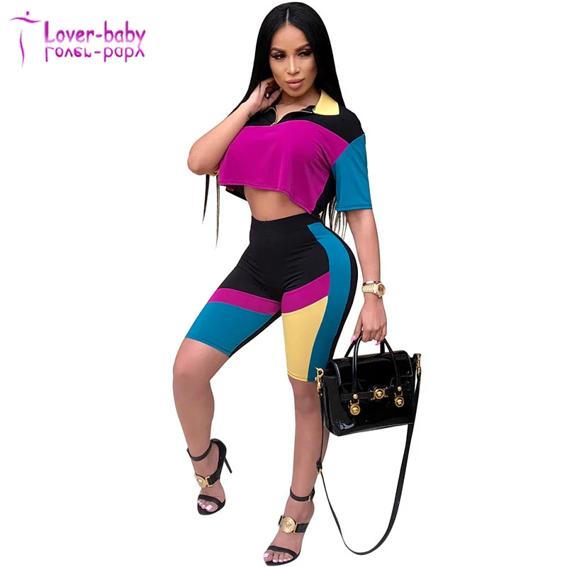 

Two Piece Set Women Clothing Desi Crop Set Black Purple Crop Top and Shorts