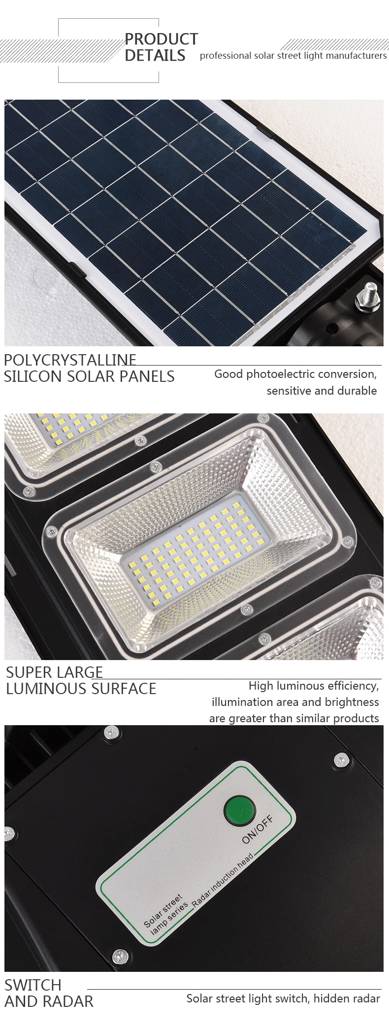 factory price  waterproof outdoor motion sensor led solar street light aluminum 60w solar led street light