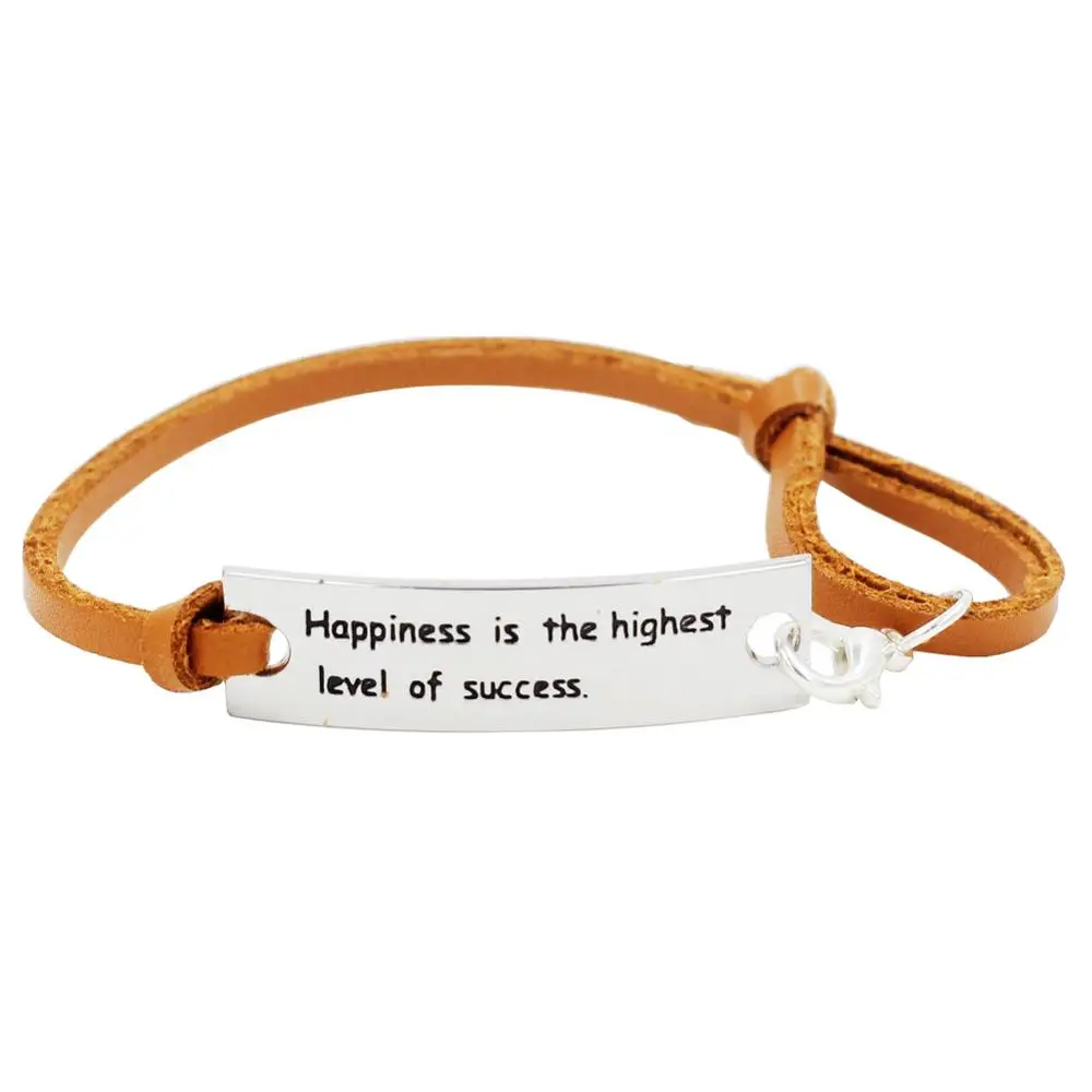 

OEM ODM Stamped Tags Engraved Bracelets Inspirational Gifts Encouraging Bracelets -Happiness is the highest level of success, Silver,gold,rose gold,or customized colors