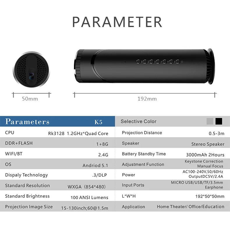 
Best Projector 2019 Mini android DLP RK3128 quad core android 5.1 1GB 8GB kodi fully loaded digital portable projector 