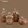 luxury design round and square antique Chinese style red ceramic flower vases