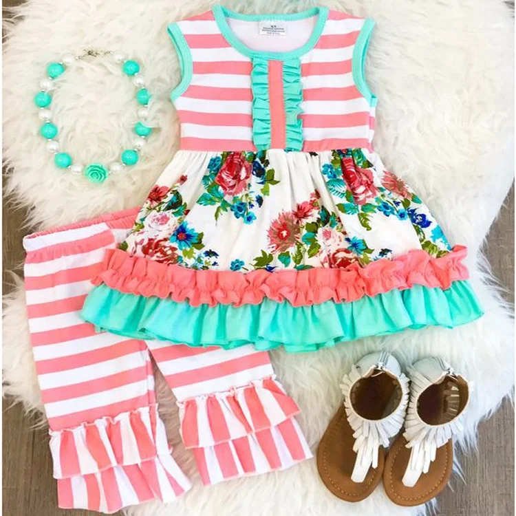 

Summer outfits For Girls kids Ruffle Sleeveless Capri Set Baby Girls Outfit, As picture or customized