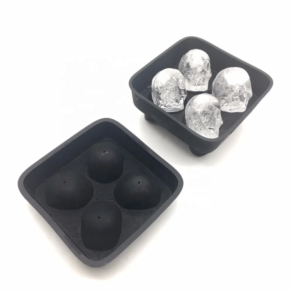 

CREATIVE and FUN Four Giant Skull-Shape Ice Cube Tray Mold, FDA approved 100% BPA Free Silicone Ice Cube Trays With Lids, Custom