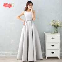 

Light Gray six style Stain long bridesmaids dresses with Bow belt