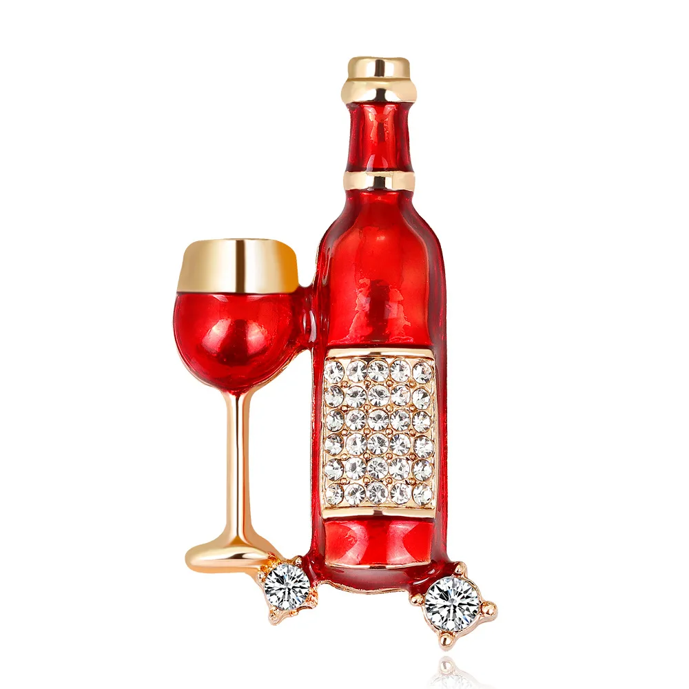 

2020 Promotional Zinc Alloy Women Enamel Funny Fancy Mens Jewelry Wine Glass Wine Bottle Brooch Pin