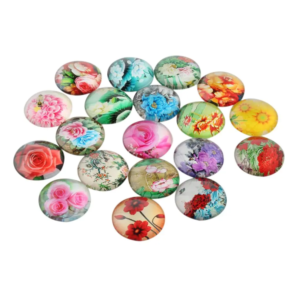 

PandaHall Flower Print Glass Cabochons Dome Flat Back Cabochons Mixed Color 12mm