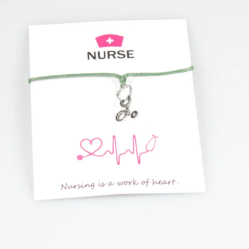 

Personalized Handmade Nurse Wish Card Colorful Rope Bracelet, As the picture