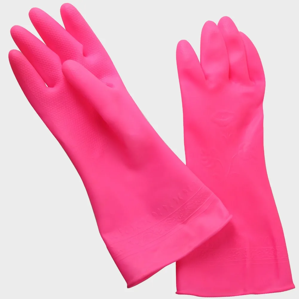 pvc 手套天鹅绒保暖橡胶手套防水乳胶家用手套 颜色 橙色,紫色,粉红色