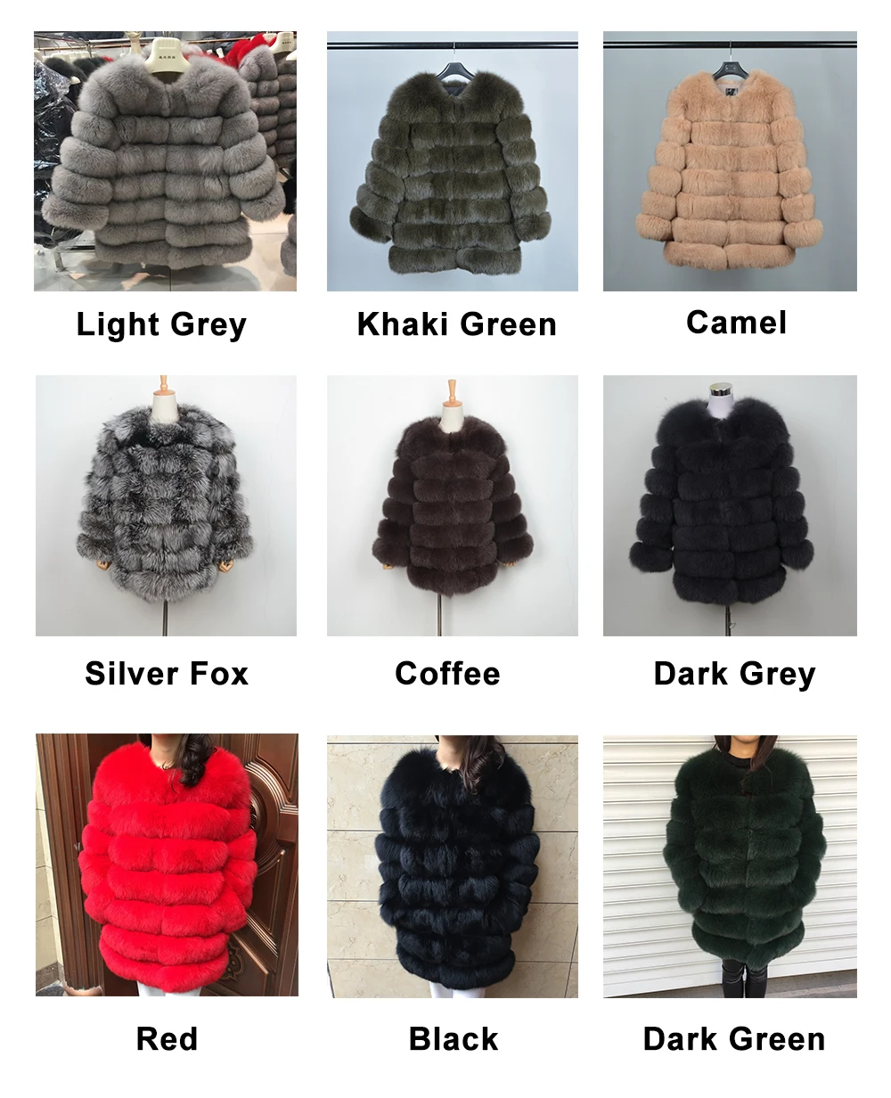 Lady Fashion Jacket Real Fox Fur Coat 7 Rows Natural Fur Outerwear