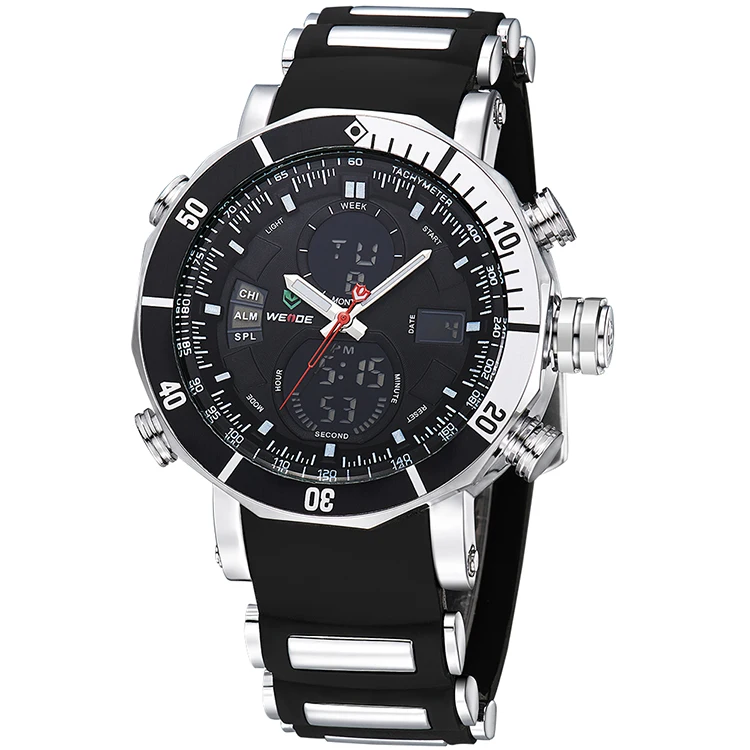 

WEIDE WH5203-7C man water resistant LCD display Silica gel stainless steel back water resistant luxury watch