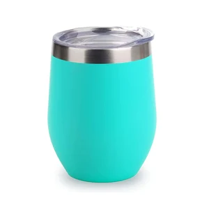 Image of Insulated Wine Tumbler with Lid (Teal),Stemless Stainless Steel Insulated Wine Glass 12oz,set of 2 glass tumbler