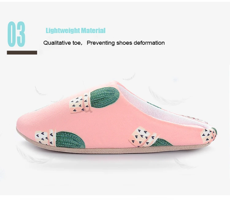 

Home Women Slippers Cactus Printed Mute Non-slip Soft Cotton Slipper Winter indoor Shoes For Ladies Female