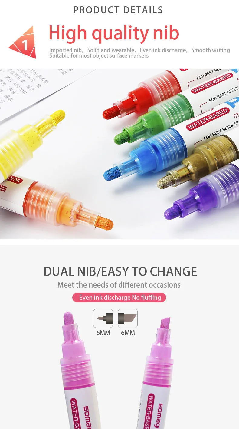 Factory Direct Supplier Custom 12 Colors 6mm Nib Liquid Oil Based Steel