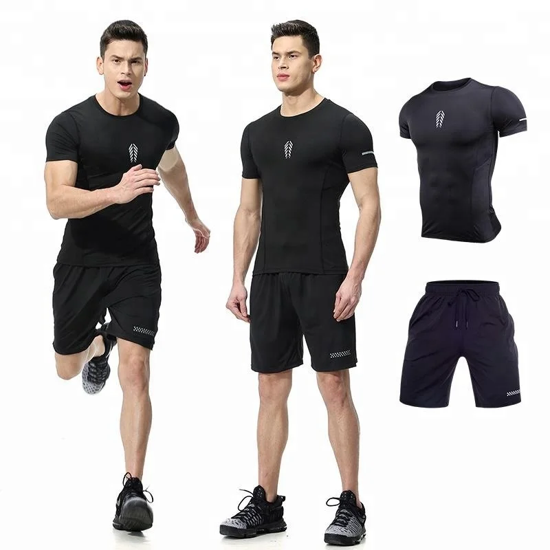 

sports fitness quick drying suit sport wear for men, Black;grey