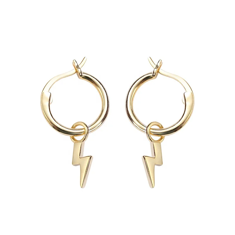 

Dainty 18K gold lightning bolt earrings 925 Sterling Silver Hoop Earrings Women