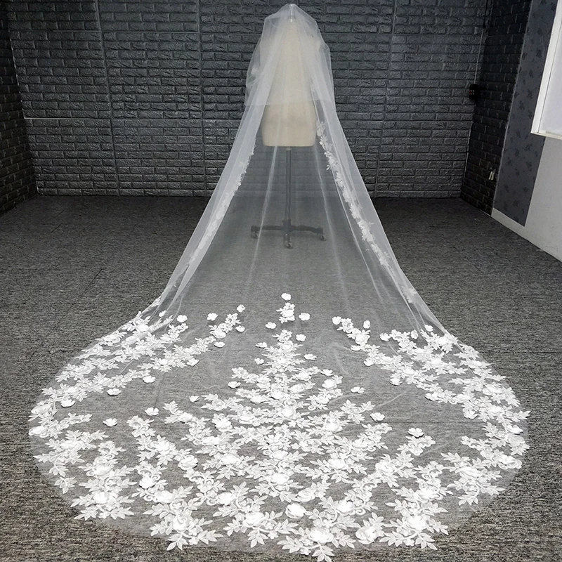 

Hot Sale Luxury Long Appliques White 3 Meters Soft Tulle Veil Wedding Veils Bridal Veil, Customized