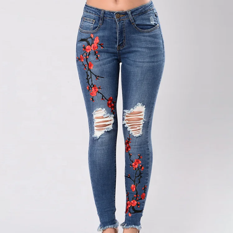 

Factory sale 2019 new design plus size pants jean for ladies, Blue