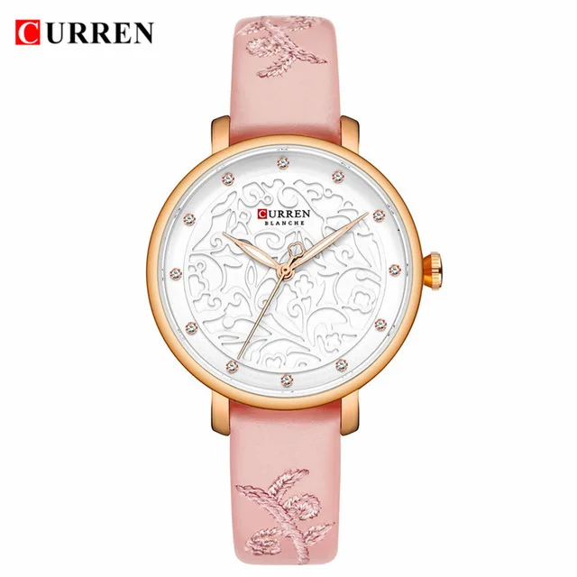 

CURREN 9046 Top Brand Women Watches Pink Leather Wristwatch with Rhinestone Ladies Watch Luxury Quartz Watch Relogio Feminino, 6 different colors as picture