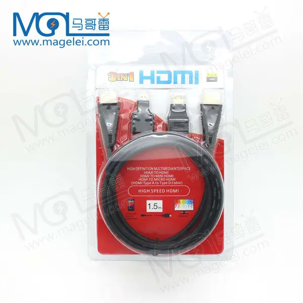 

High Speed 1080P 3 in 1 HDMI Cable to HDMI / Mini HDMI / Micro HDMI Adaptor Kit