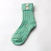 Winter Thick Needle Tube Sock With button Women Teen Girl Warm Socks