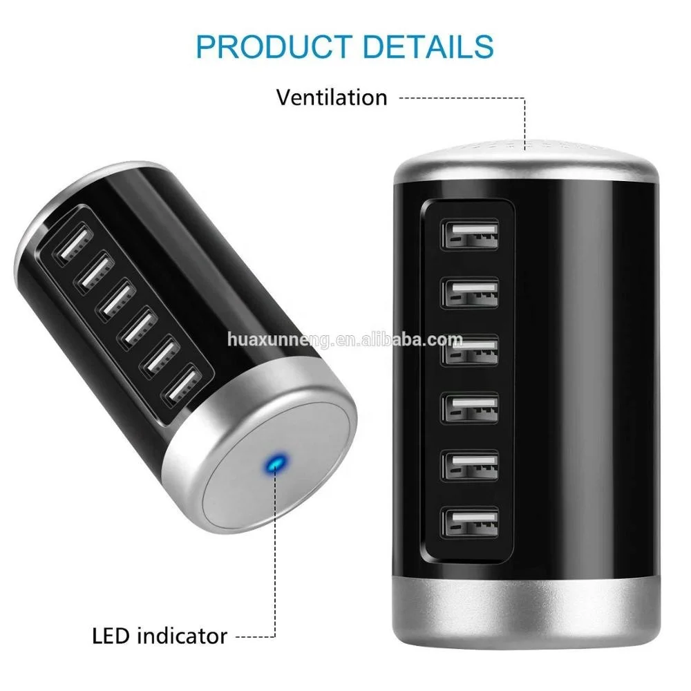 6 Ports USB Hub Charging Station with Heat Sink 5V 6A 30W USB power wall Charger Compatible Smartphones Tablet PC Power Bank