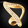 U7 Fashion unique V Rings For Women Luxury Cubic Zirconia Ring 18k Gold Plated Geometric Crystal Cocktail Ring with gift box