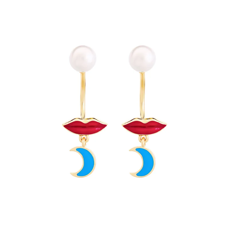 

ed00487c Enamel Lips Best Seller Pendant Earring, Red