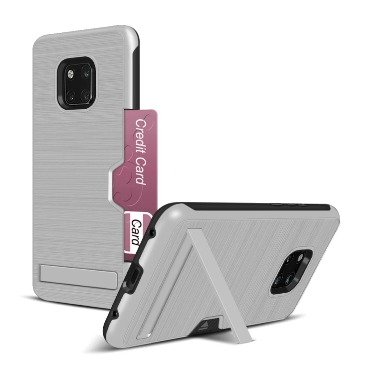 Ultra-thin TPU+PC Brushed Texture King Shockproof Protective Case for Huawei Mate 20 Pro, with Holder & Card Slot